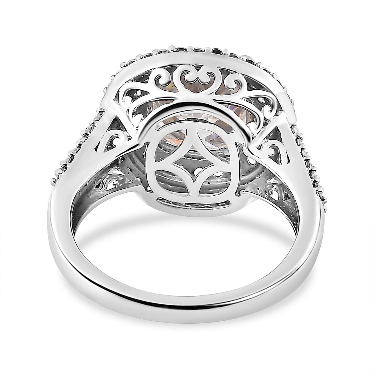 Moissanite and Madagascar Pink Sapphire Double Halo Ring in Platinum Over Sterling Silver (Size 10.0) 4.50 ctw