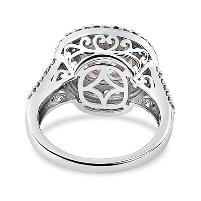 Moissanite and Madagascar Pink Sapphire Double Halo Ring in Platinum Over Sterling Silver (Size 10.0) 4.50 ctw