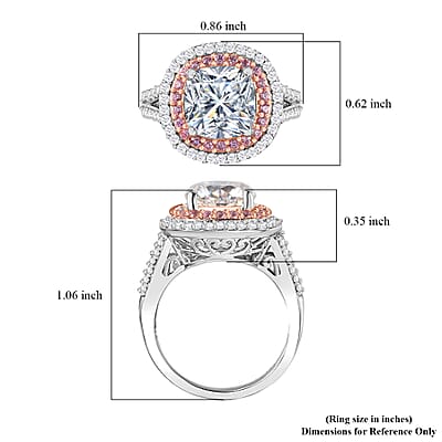 Moissanite and Madagascar Pink Sapphire Double Halo Ring in Platinum Over Sterling Silver (Size 10.0) 4.50 ctw