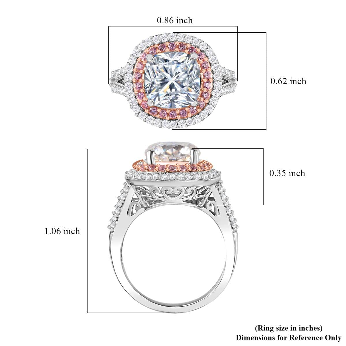 oissanite and Madagascar Pink Sapphire Double Halo Ring in Platinum Over Sterling Silver 4.50 ctw image number 5