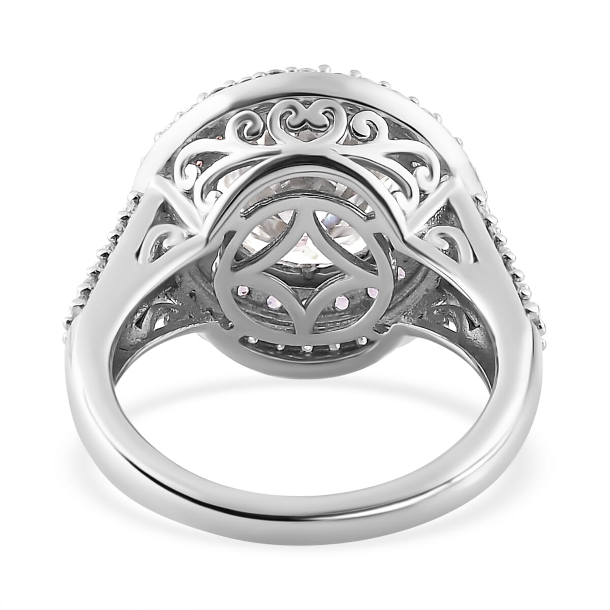 Moissanite and Madagascar Pink Sapphire Double Halo Ring in Platinum Over Sterling Silver (Size 6.0) 4.25 ctw image number 4