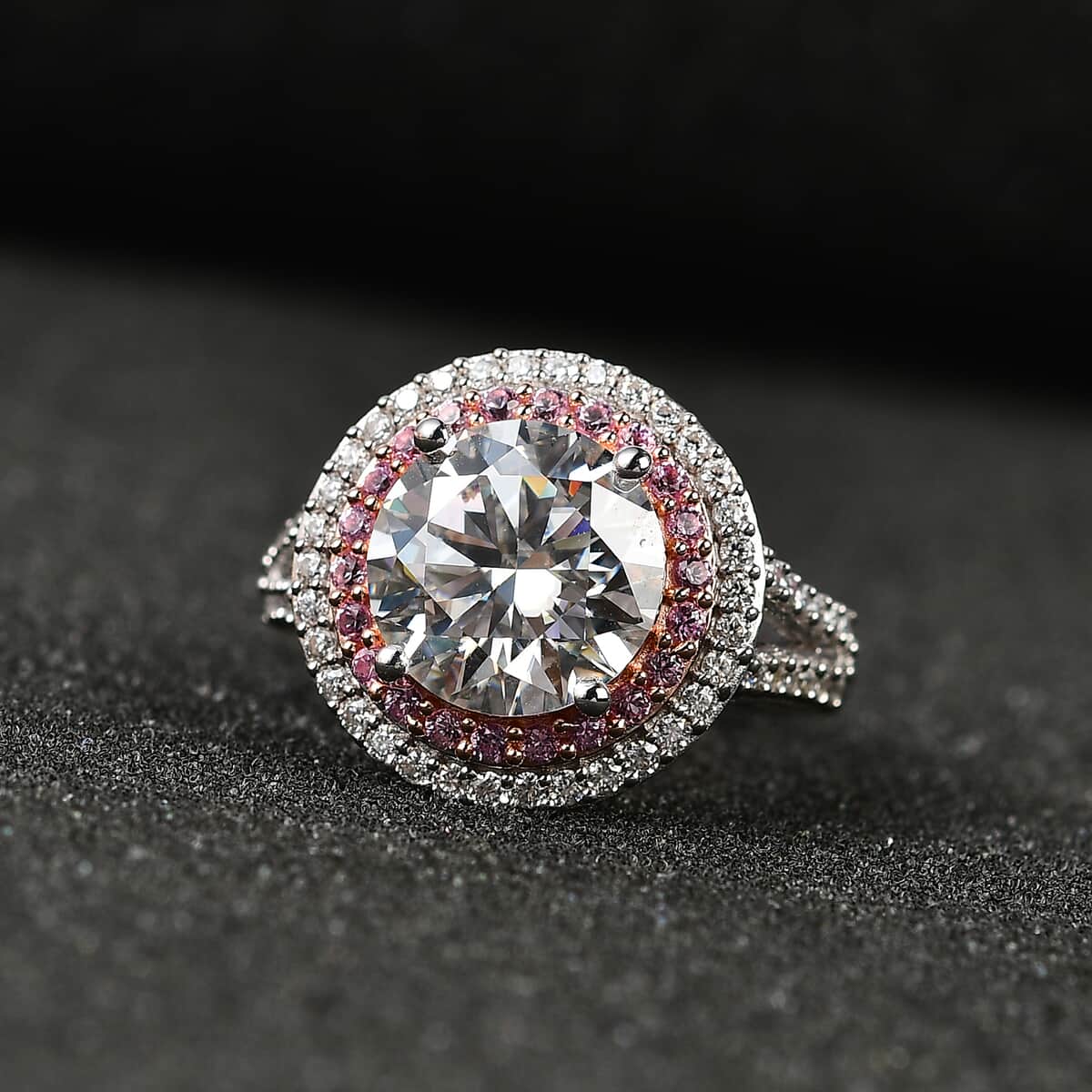 Moissanite and Madagascar Pink Sapphire Double Halo Ring in Platinum Over Sterling Silver (Size 8.0) 4.25 ctw image number 1