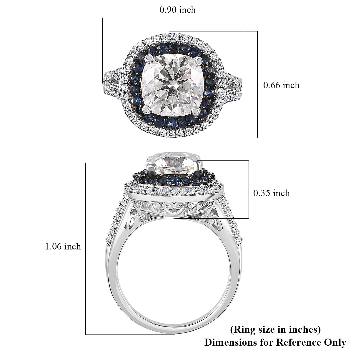 Moissanite and Kanchanaburi Blue Sapphire Double Halo Ring in Platinum Over Sterling Silver (Size 10.0) 4.60 ctw