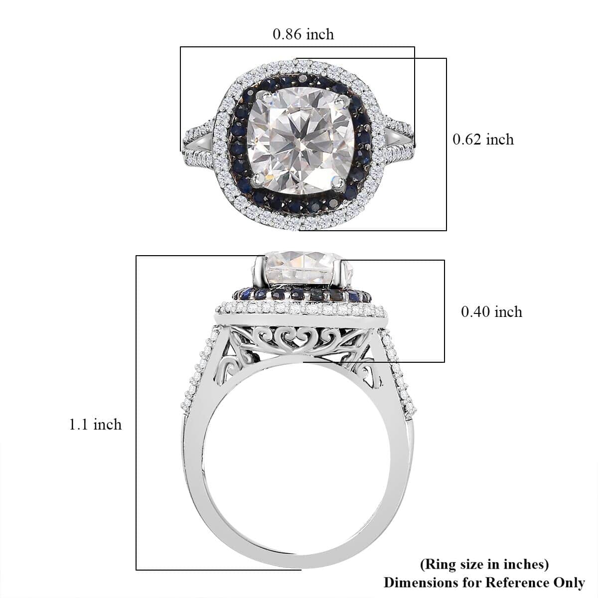 Moissanite and Blue Sapphire 4.60 ctw Double Halo Ring in Platinum Over Sterling Silver (Size 6.0) image number 6