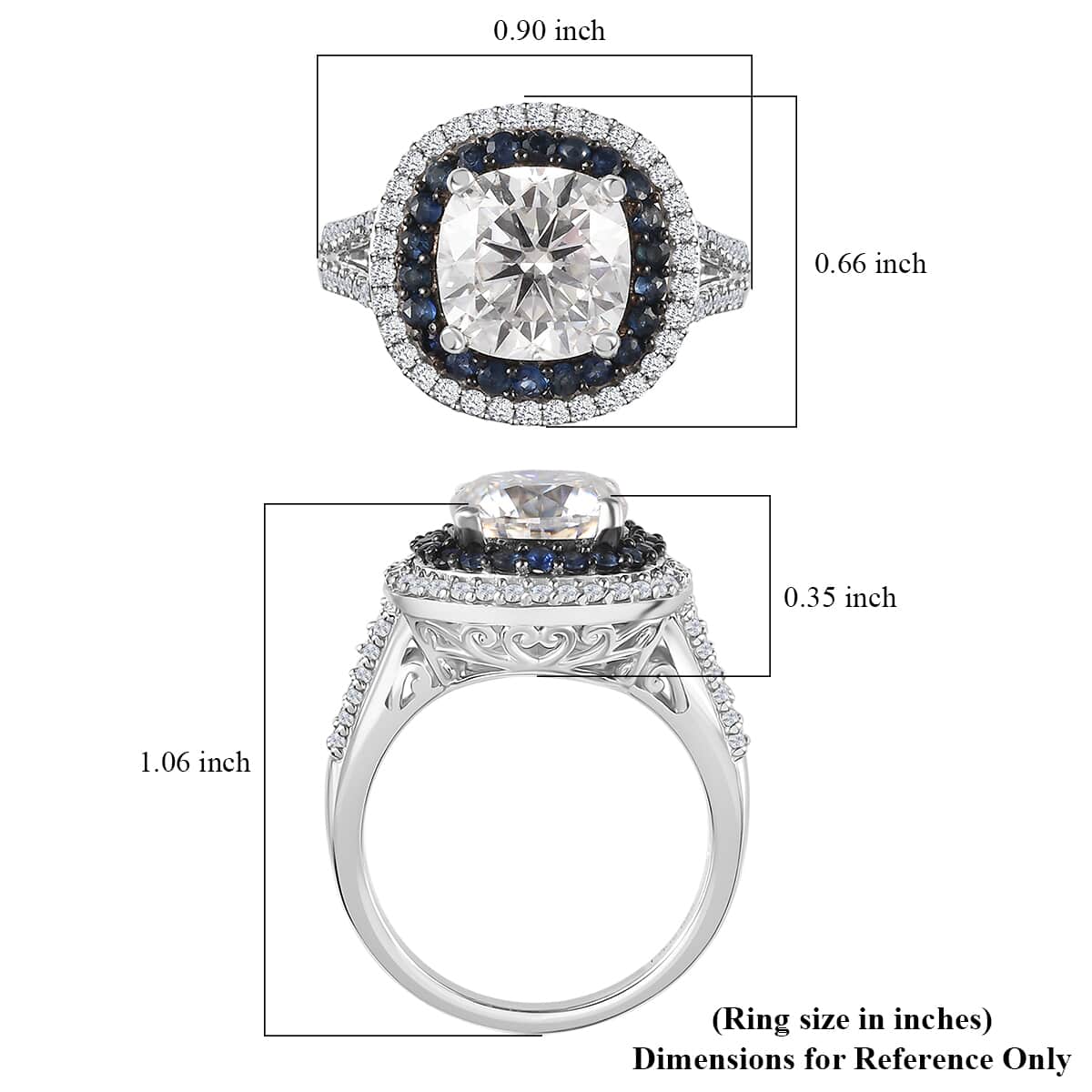 Moissanite and Kanchanaburi Blue Sapphire Double Halo Ring in Platinum Over Sterling Silver (Size 8.0) 4.60 ctw image number 6