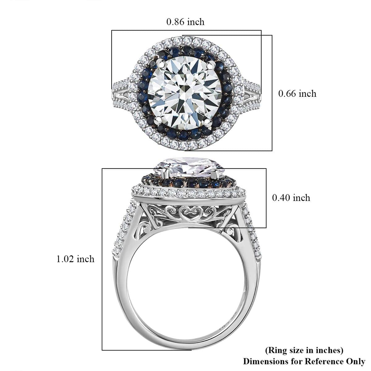 Moissanite and Kanchanaburi Blue Sapphire Double Halo Ring in Platinum Over Sterling Silver (Size 7.0) 4.35 ctw image number 5