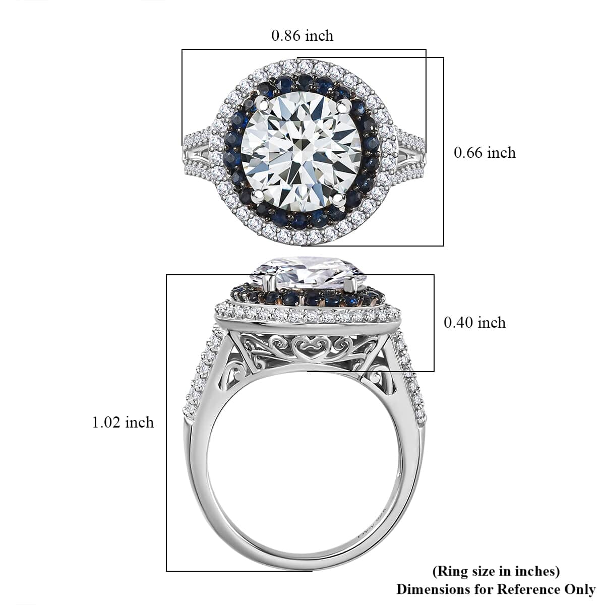 Moissanite and Kanchanaburi Blue Sapphire Double Halo Ring in Platinum Over Sterling Silver (Size 8.0) 4.35 ctw image number 5