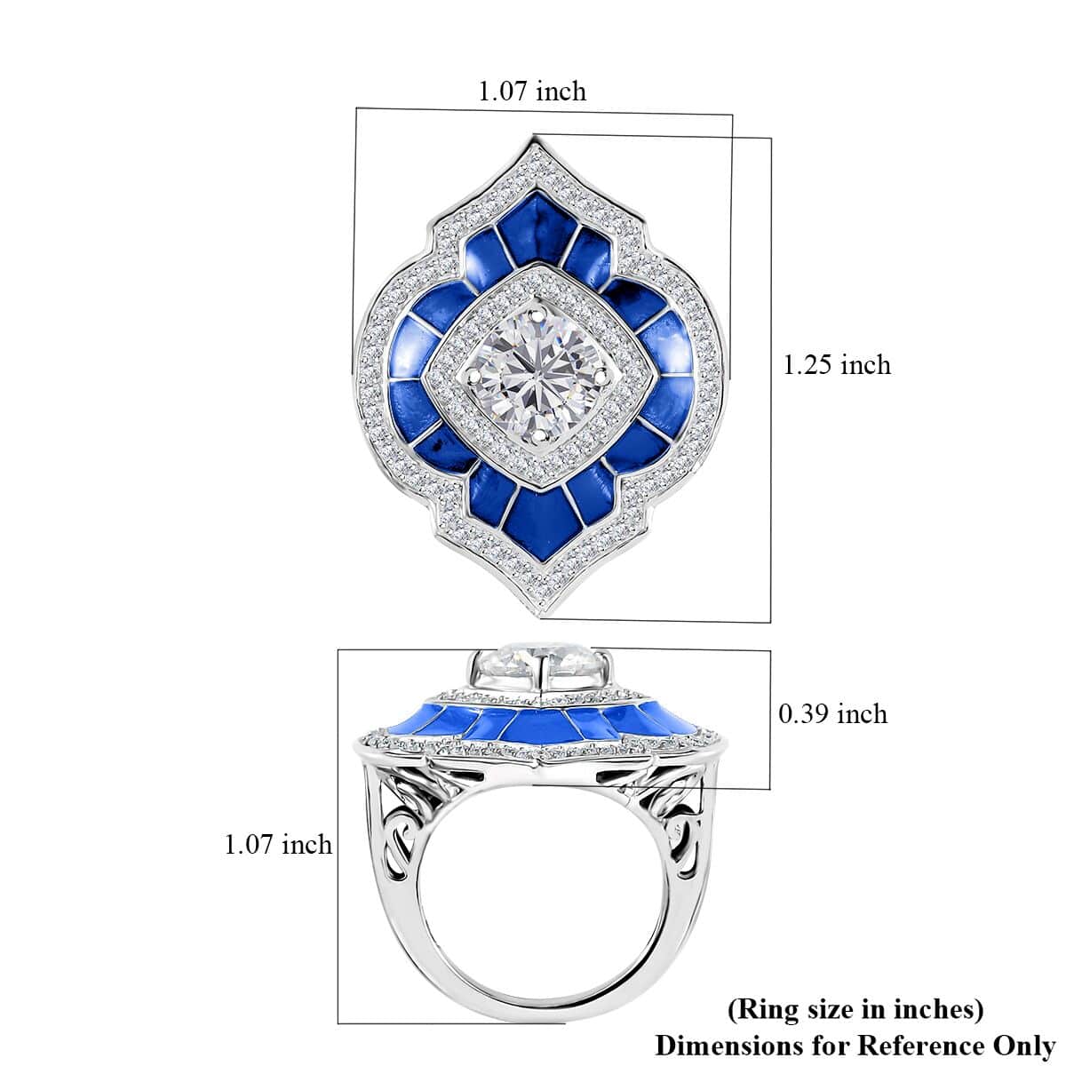 Moissanite 2.70 ctw and Blue Enameled Ring in Platinum Over Sterling Silver (Size 5.0) image number 5