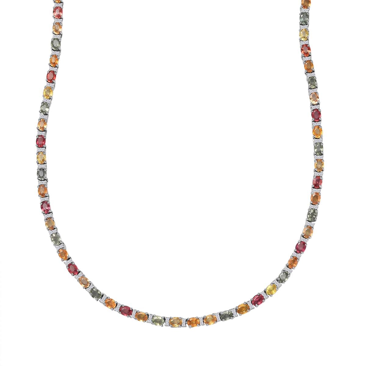 Multi Sapphire and White Zircon Necklace 18 Inches in Platinum Over Sterling Silver 21.25 ctw image number 0