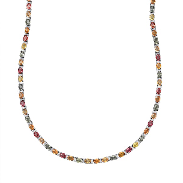 D'Joy Multi Sapphire and White Zircon Necklace 18 Inches in Platinum Over Sterling Silver 21.25 ctw