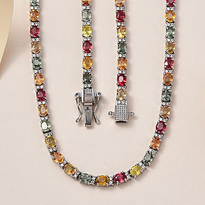 D'Joy Multi Sapphire and White Zircon Necklace 18 Inches in Platinum Over Sterling Silver 21.25 ctw