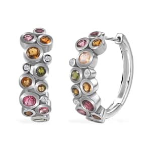 Multi-Tourmaline and White Zircon Bubble Earrings in Platinum Over Sterling Silver 3.35 ctw