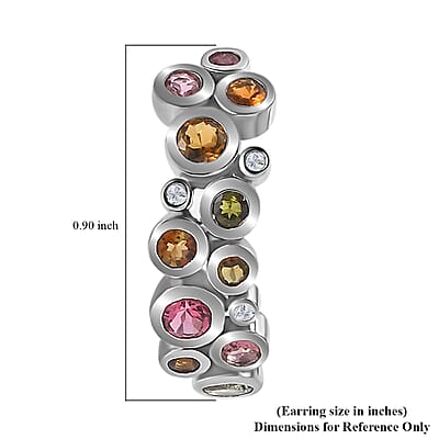 Multi-Tourmaline and White Zircon Bubble Earrings in Platinum Over Sterling Silver 3.35 ctw
