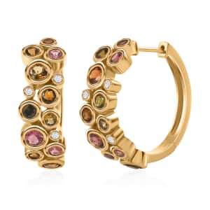 Multi-Tourmaline and White Zircon Bubble Earrings in Vermeil Yellow Gold Over Sterling Silver 3.35 ctw