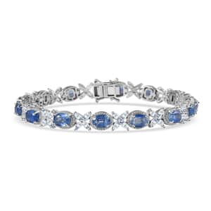 Kashmir Kyanite and White Topaz Bracelet in Platinum Over Sterling Silver (8.00 In) 20.90 ctw