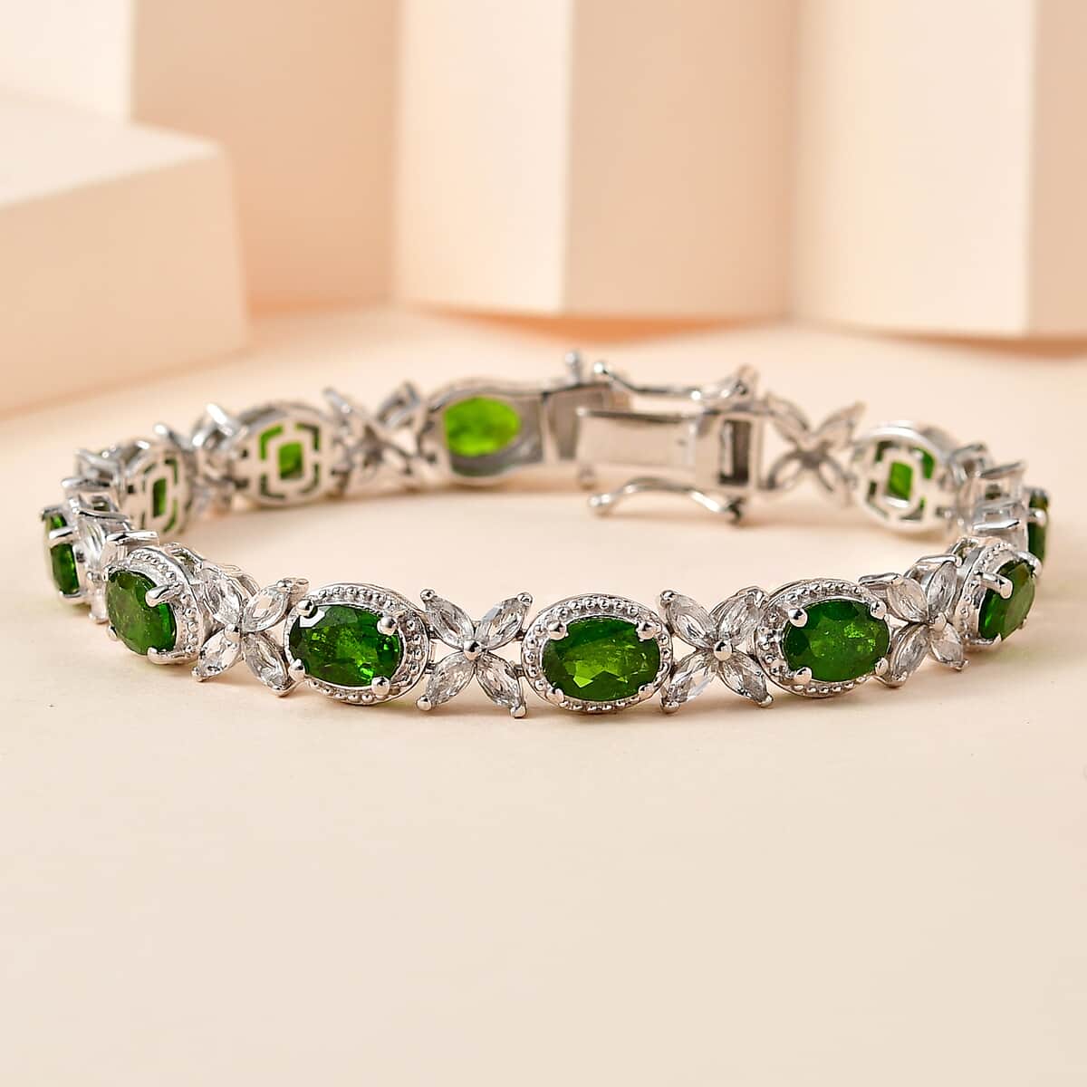 Chrome Diopside and White Topaz Bracelet in Platinum Over Sterling Silver (6.50 In) 14.50 ctw image number 1