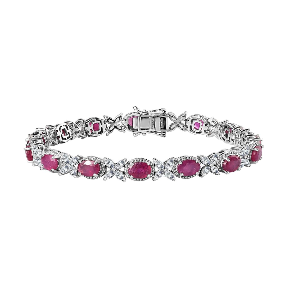 Niassa Ruby (FF) and White Topaz Bracelet in Platinum Over Sterling Silver (8.00 In) 21.60 ctw image number 0