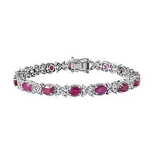 Niassa Ruby (FF) and White Topaz Bracelet in Platinum Over Sterling Silver (8.00 In) 21.60 ctw