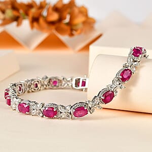 Niassa Ruby (FF) and White Topaz Bracelet in Platinum Over Sterling Silver (8.00 In) 21.60 ctw