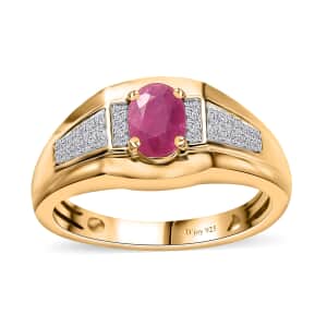 Mozambique Ruby and Moissanite Men's Ring in Vermeil Yellow Gold Over Sterling Silver (Size 10.0) 1.20 ctw