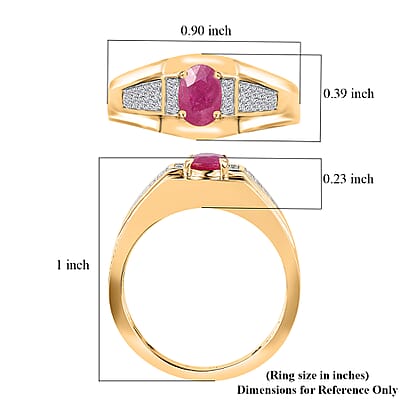 Mozambique Ruby and Moissanite Men's Ring in Vermeil Yellow Gold Over Sterling Silver (Size 10.0) 1.20 ctw