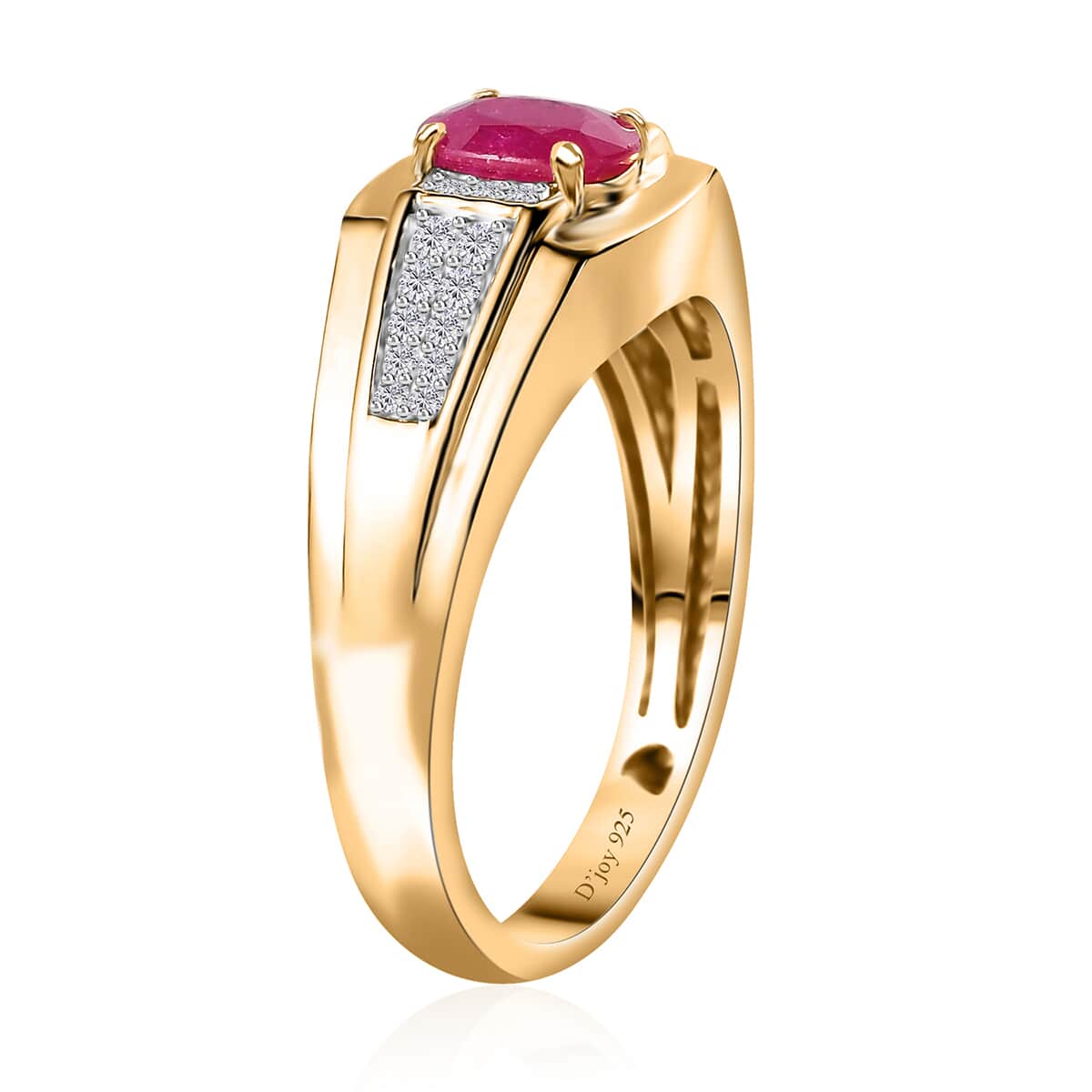 Mozambique Ruby and Moissanite Men's Ring in Vermeil Yellow Gold Over Sterling Silver (Size 12.0) 1.20 ctw image number 3