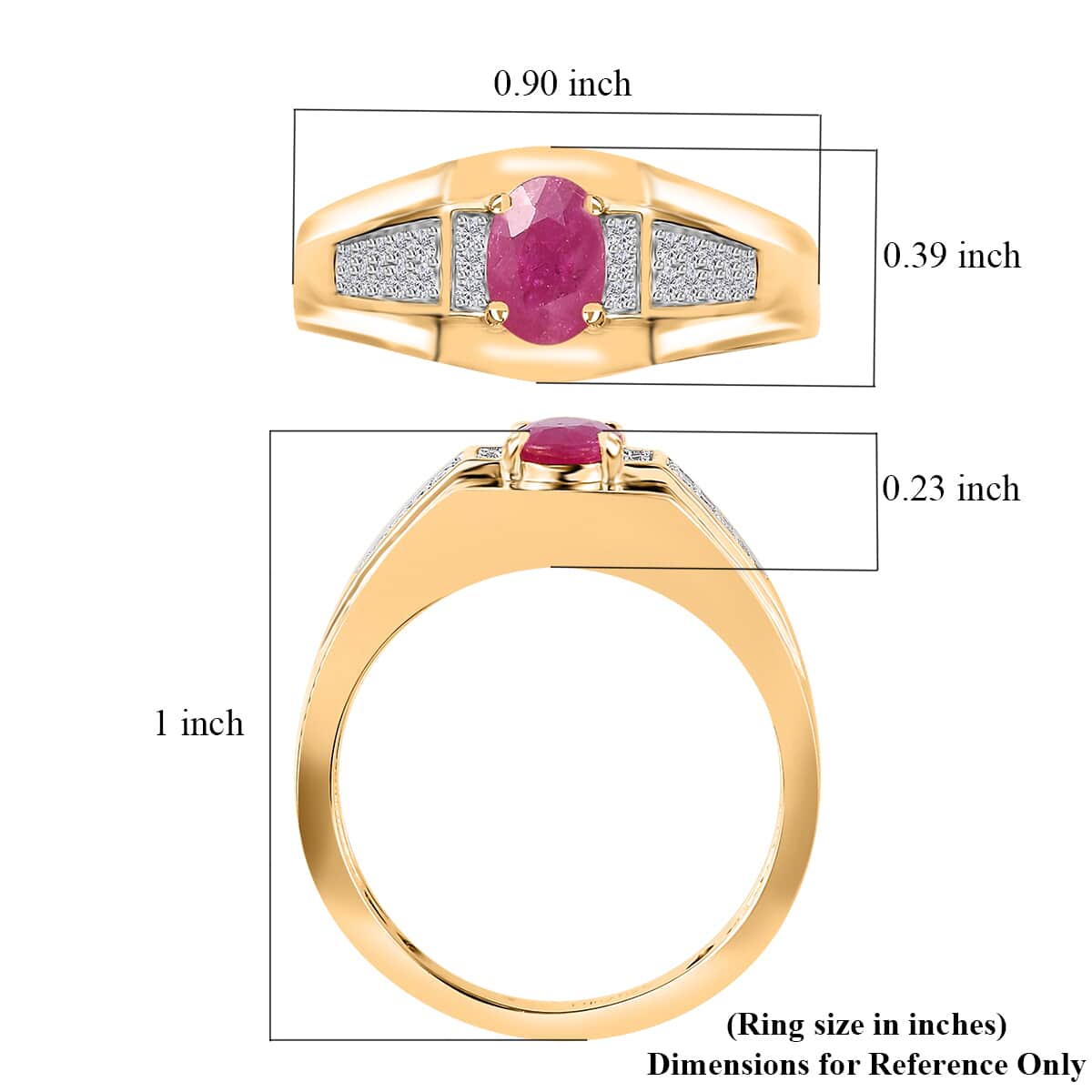 Mozambique Ruby and Moissanite Men's Ring in Vermeil Yellow Gold Over Sterling Silver (Size 12.0) 1.20 ctw image number 5