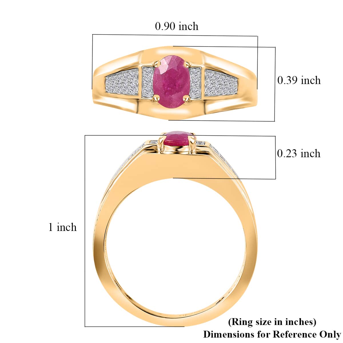 Mozambique Ruby and Moissanite Men's Ring in Vermeil Yellow Gold Over Sterling Silver (Size 14.0) 1.20 ctw image number 5