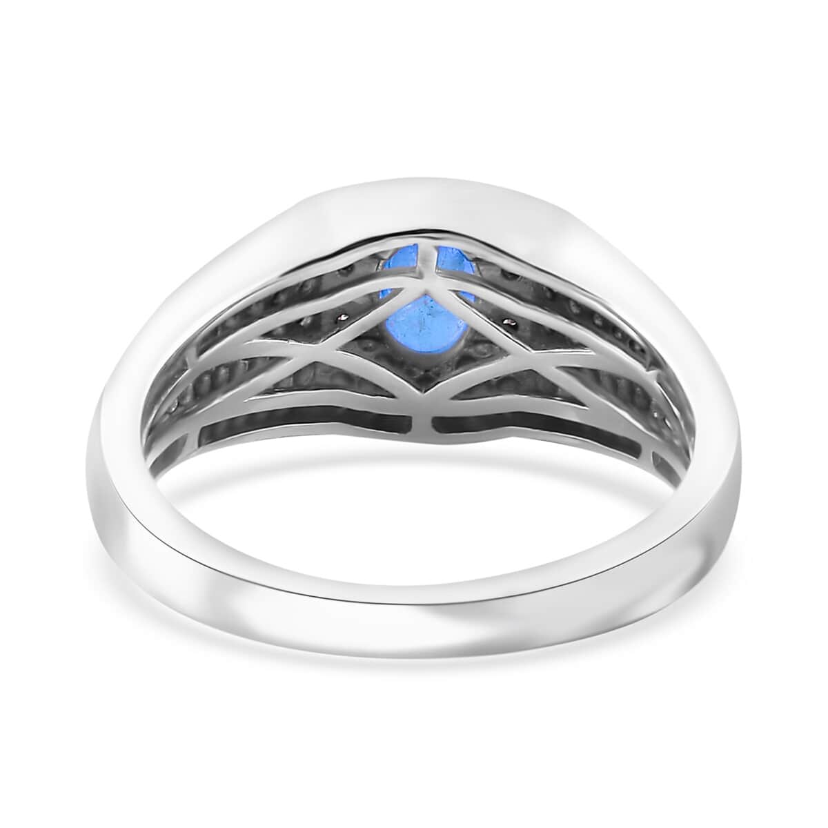 Ceylon Blue Sapphire and Moissanite Men's Ring in Platinum Over Sterling Silver (Size 10.0) 1.20 ctw image number 4