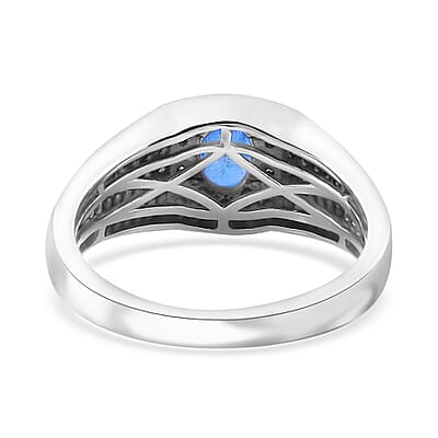 Ceylon Blue Sapphire and Moissanite Men's Ring in Platinum Over Sterling Silver (Size 10.0) 1.20 ctw