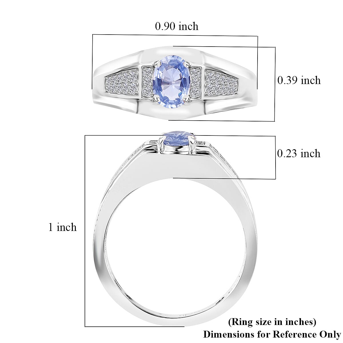 Ceylon Blue Sapphire and Moissanite Men's Ring in Platinum Over Sterling Silver (Size 10.0) 1.20 ctw