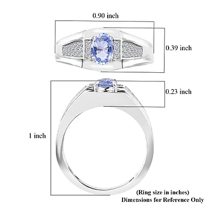 Ceylon Blue Sapphire and Moissanite Men's Ring in Platinum Over Sterling Silver (Size 10.0) 1.20 ctw