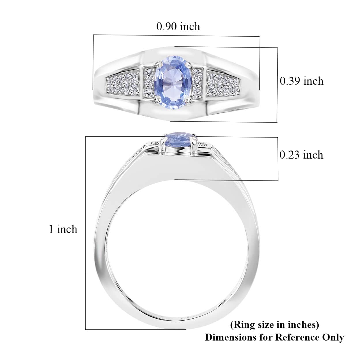 Ceylon Blue Sapphire and Moissanite Men's Ring in Platinum Over Sterling Silver (Size 13.0) 1.20 ctw image number 5