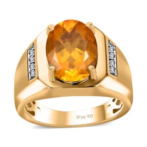 Premium Brazilian Fire Opal and Moissanite Men's Ring in Vermeil Yellow Gold Over Sterling Silver (Size 10.0) 4.30 ctw