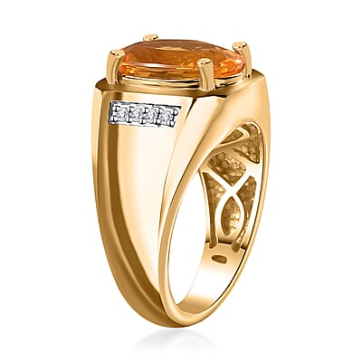 Premium Brazilian Fire Opal and Moissanite Men's Ring in Vermeil Yellow Gold Over Sterling Silver (Size 10.0) 4.30 ctw