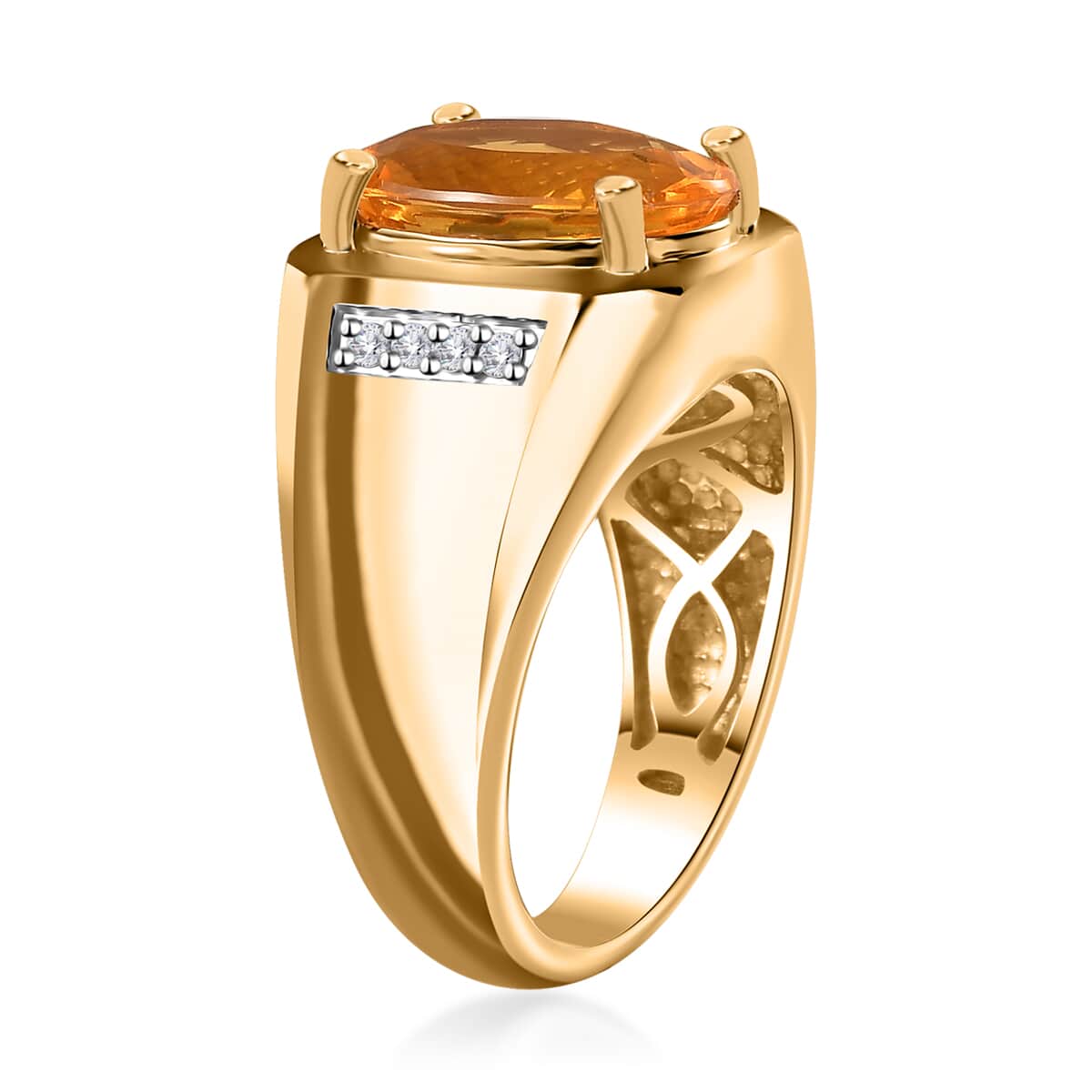 Premium Brazilian Fire Opal and Moissanite Men's Ring in Vermeil Yellow Gold Over Sterling Silver (Size 10.0) 4.30 ctw image number 3