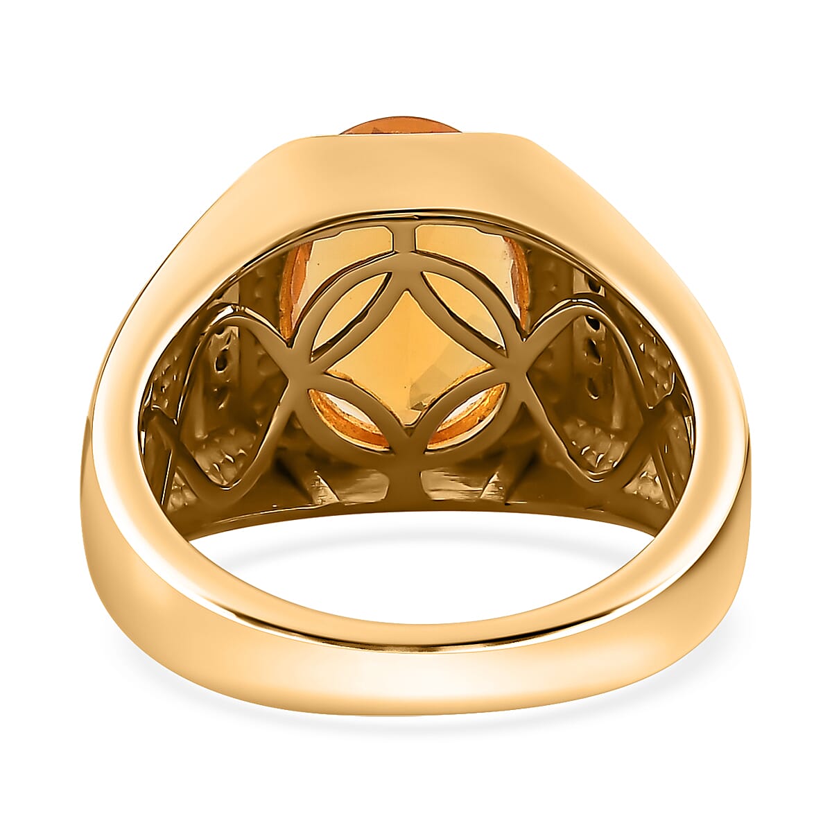 Premium Brazilian Fire Opal and Moissanite Men's Ring in Vermeil Yellow Gold Over Sterling Silver (Size 10.0) 4.30 ctw