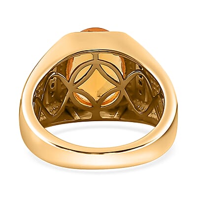 Premium Brazilian Fire Opal and Moissanite Men's Ring in Vermeil Yellow Gold Over Sterling Silver (Size 10.0) 4.30 ctw