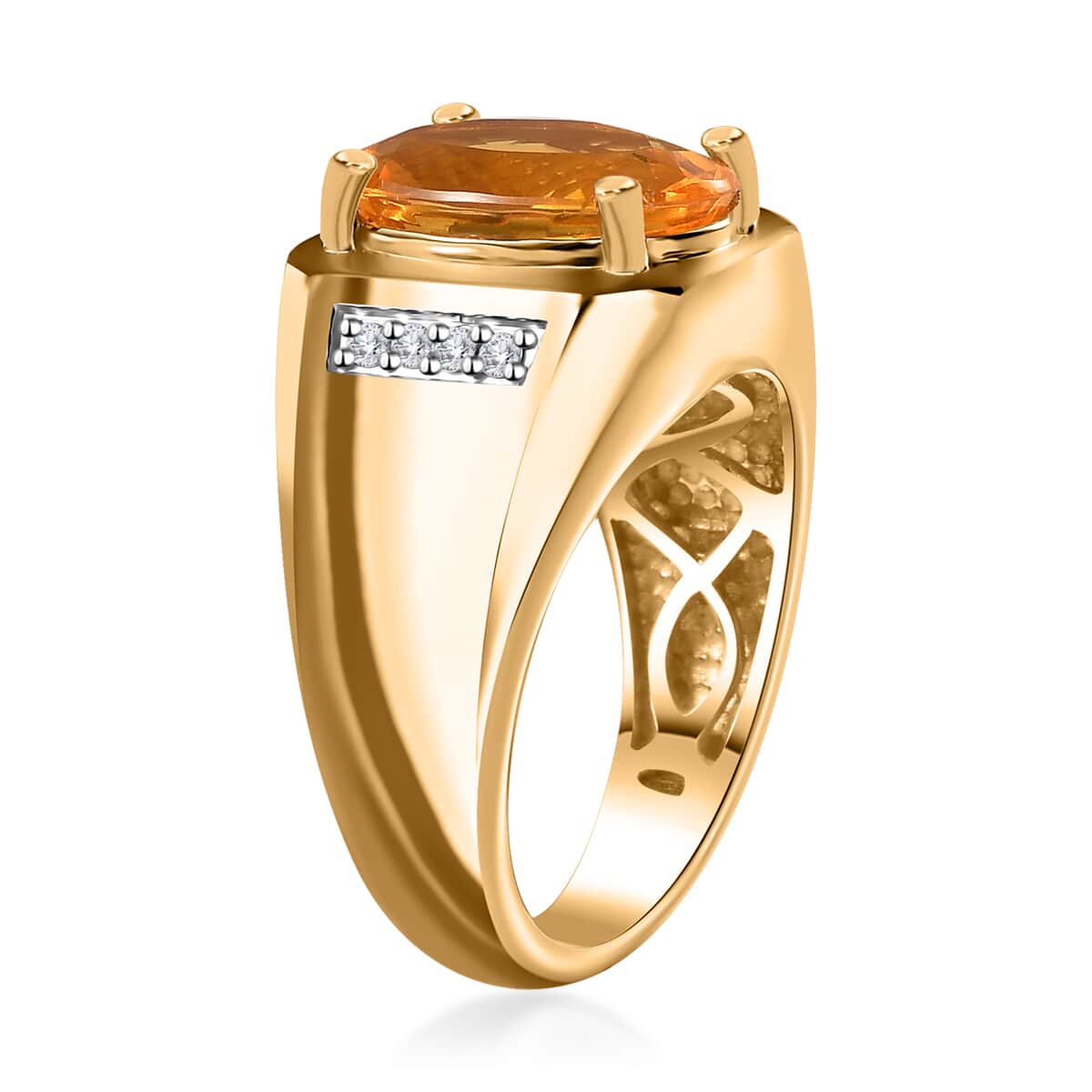 Premium Brazilian Fire Opal and Moissanite Men's Ring in Vermeil Yellow Gold Over Sterling Silver (Size 12.0) 4.30 ctw image number 3