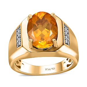 Premium Brazilian Fire Opal and Moissanite Men's Ring in Vermeil Yellow Gold Over Sterling Silver (Size 9.0) 4.30 ctw