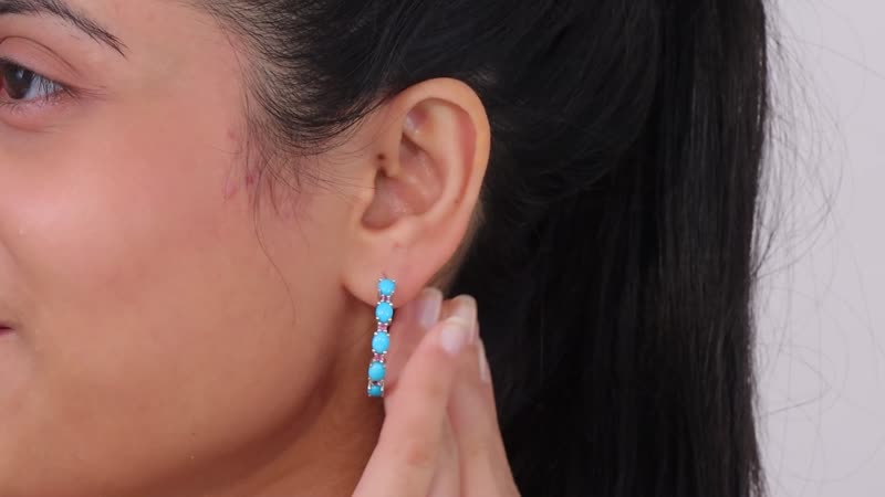 Premium Sleeping Beauty Turquoise and Ouro Fino Rubellite Earrings in Platinum Over Sterling Silver 3.65 ctw