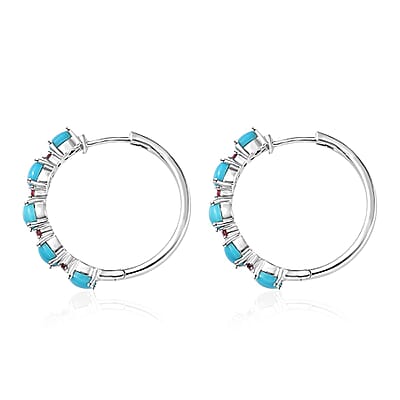 Premium Sleeping Beauty Turquoise and Ouro Fino Rubellite Earrings in Platinum Over Sterling Silver 3.65 ctw