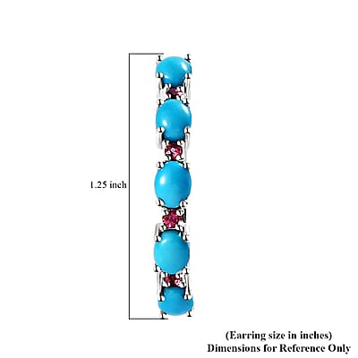 Premium Sleeping Beauty Turquoise and Ouro Fino Rubellite Earrings in Platinum Over Sterling Silver 3.65 ctw