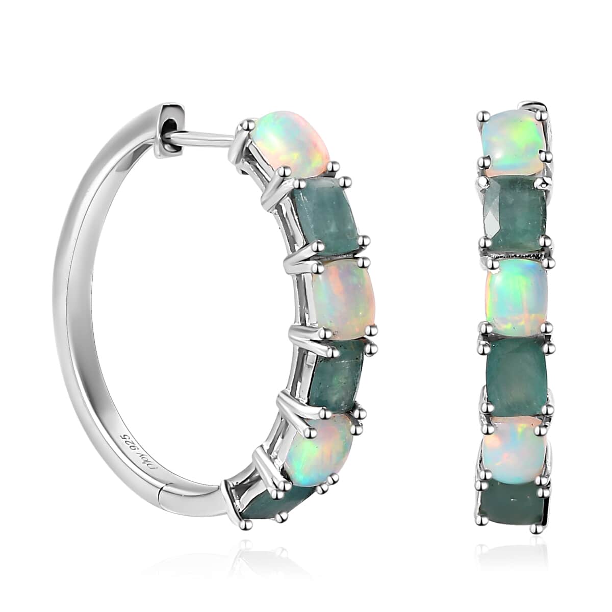 Premium Grandidierite and Ethiopian Welo Opal Hoop Earrings in Platinum Over Sterling Silver 4.10 ctw image number 0