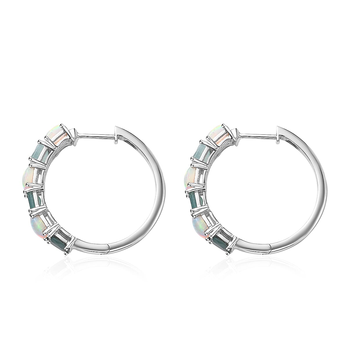 Premium Grandidierite and Ethiopian Welo Opal Hoop Earrings in Platinum Over Sterling Silver 4.10 ctw