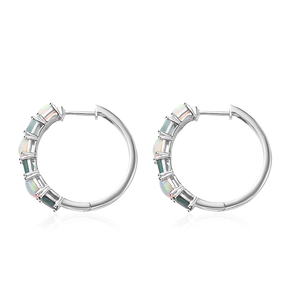 Premium Grandidierite and Ethiopian Welo Opal Hoop Earrings in Platinum Over Sterling Silver 4.10 ctw image number 4