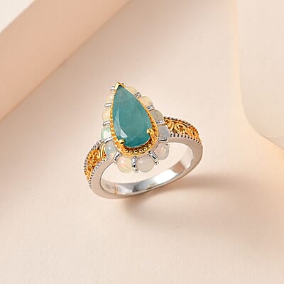 Premium Grandidierite and Ethiopian Welo Opal Ring in Vermeil Yellow Gold and Platinum Over Sterling Silver (Size 6.0) 2.85 ctw