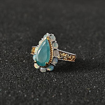 Premium Grandidierite and Ethiopian Welo Opal Ring in Vermeil Yellow Gold and Platinum Over Sterling Silver (Size 6.0) 2.85 ctw