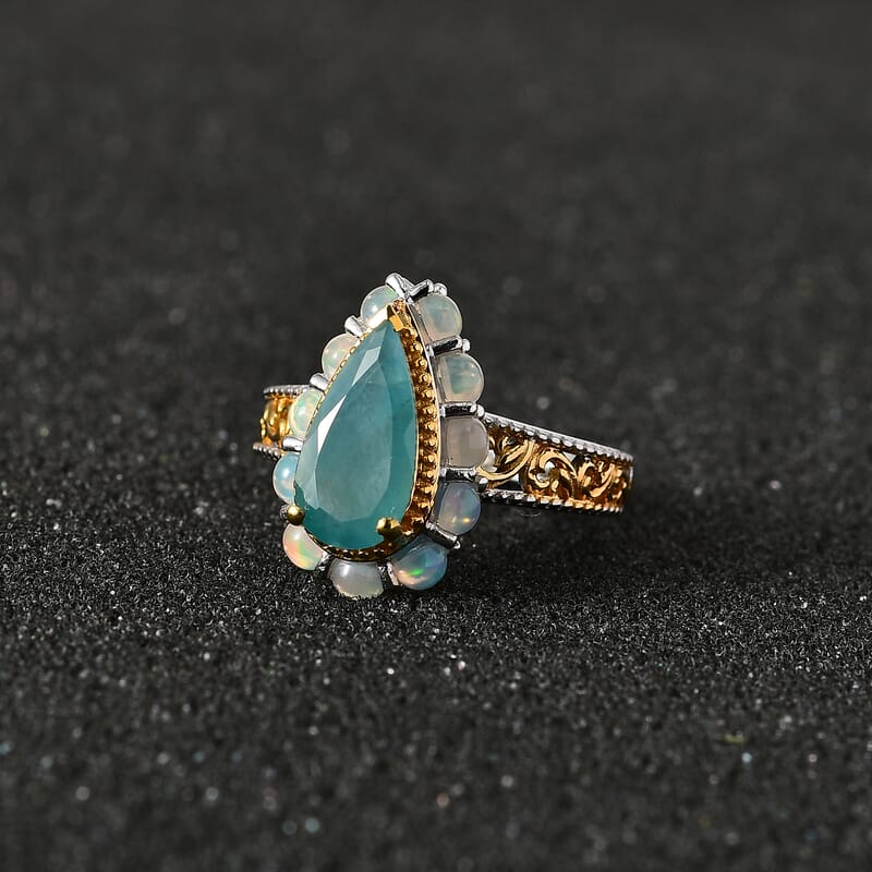 Premium Grandidierite and Ethiopian Welo Opal Ring in Vermeil Yellow Gold and Platinum Over Sterling Silver (Size 6.0) 2.85 ctw