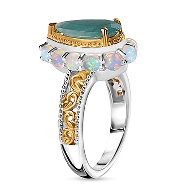 Premium Grandidierite and Ethiopian Welo Opal Ring in Vermeil Yellow Gold and Platinum Over Sterling Silver (Size 6.0) 2.85 ctw